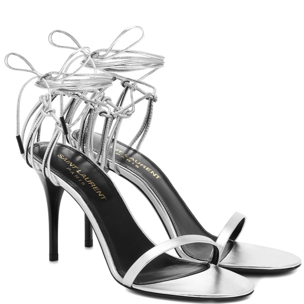Saint Laurent Silver Lexi Sandal sz 38